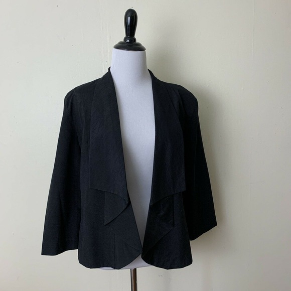 Dressbarn blazer jacket size large black open lace back waterfall 3/4 sleeve - Picture 12 of 15